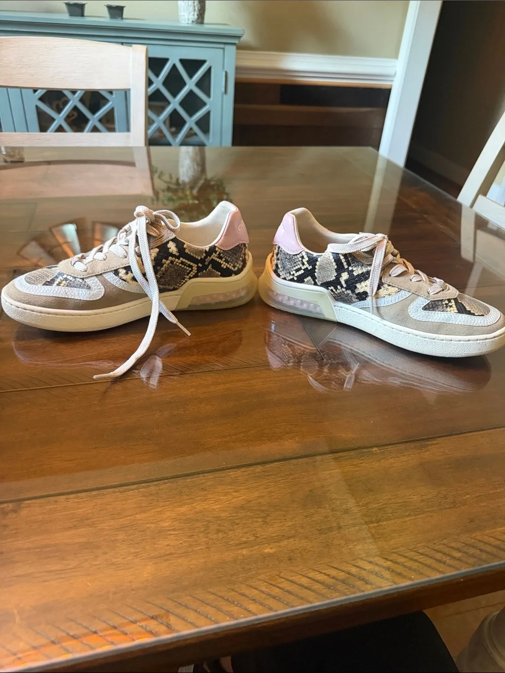 Coach Pink & Snake-Print Low-Top Sneakers